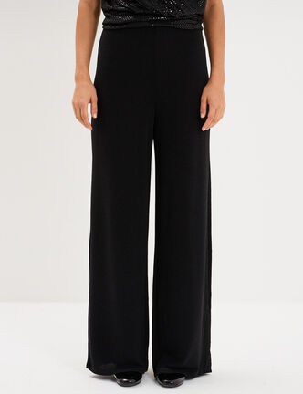 Pantalon large &agrave; paillettes noir femme