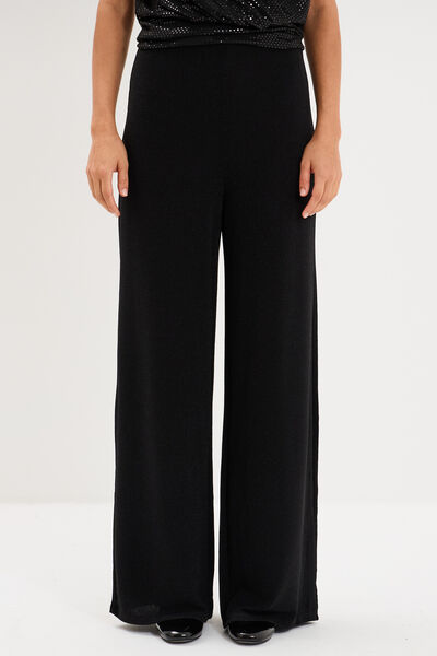 Pantalon large &agrave; paillettes noir femme