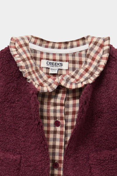 Ensemble pantalon t-shirt gilet polaire bordeaux b&eacute;b&eacute; fille
