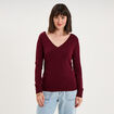 Pull col en V manches longues bordeaux femme