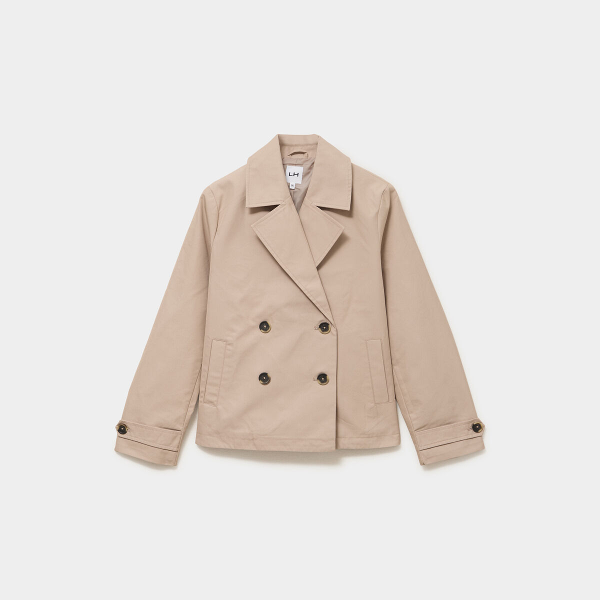 Trench court double boutonnage beige femme