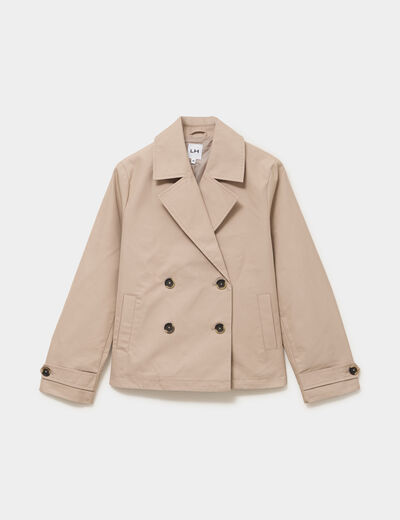 Trench court double boutonnage beige femme