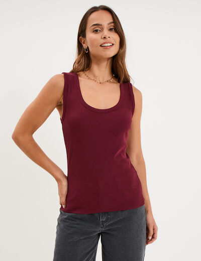 D&eacute;bardeur ajust&eacute; col rond coton bordeaux femme