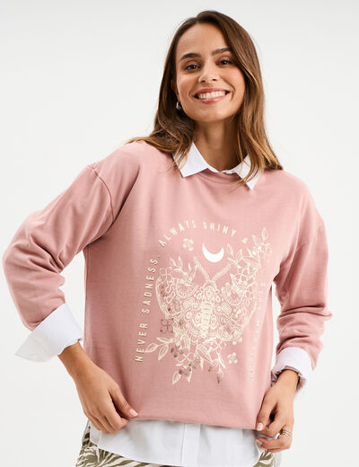 Sweat col rond coton majoritaire Liberto mauve femme