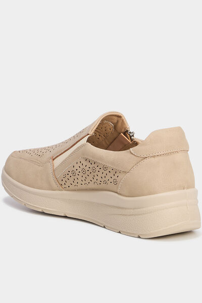 Chaussures confort zipp&eacute;s pied large sable femme