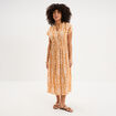 Robe longue cr&eacute;pon col tunisien jaune ocre femme