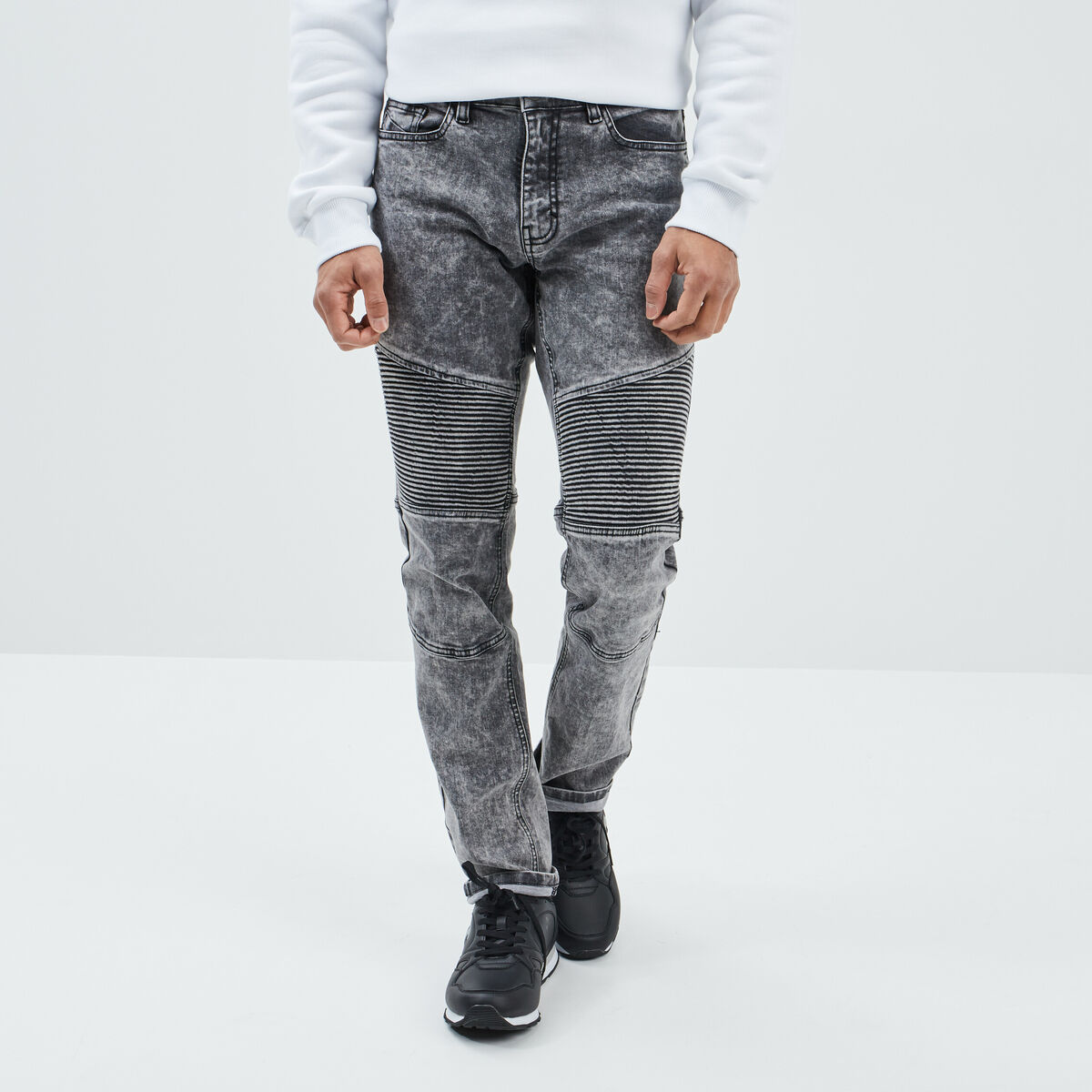 Jeans straight détails biker noir homme