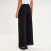 Pantalon large fluide taille haute noir femme