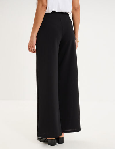 Pantalon large fluide taille haute noir femme
