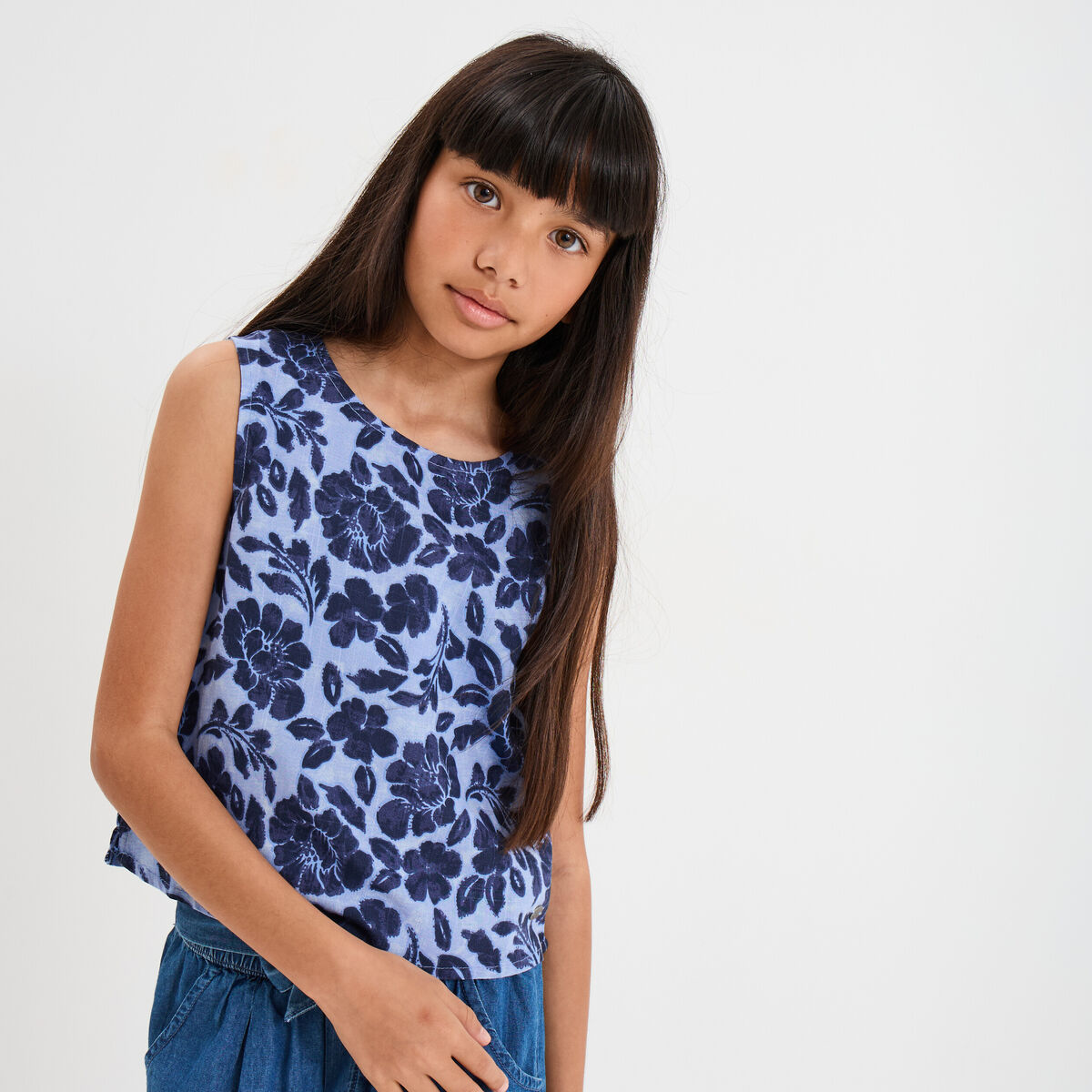 Blouse sans manches bleu fille