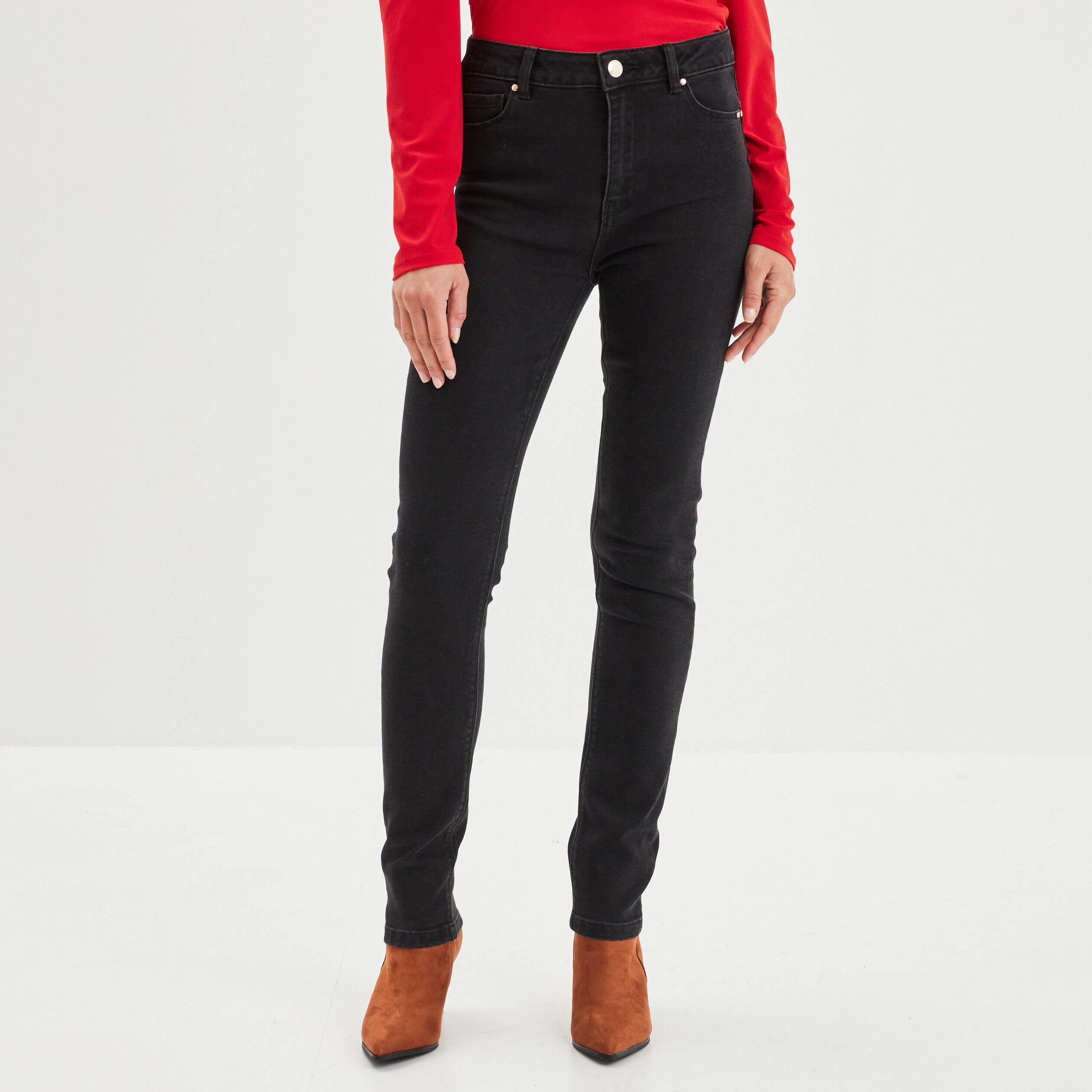 Jean femme pas cher jeans skinny slim taille haute. Noir La Halle