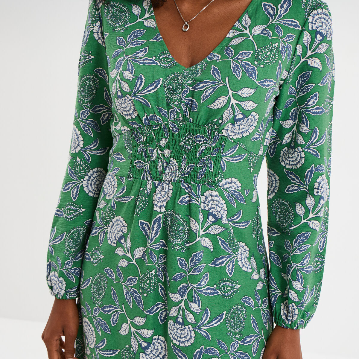 Robe longue empire manches longues vert menthe femme