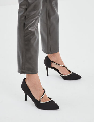 Escarpins brides &agrave; strass pied large noir femme