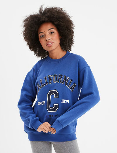 Sweat oversize printé col rond Creeks bleu electrique femme