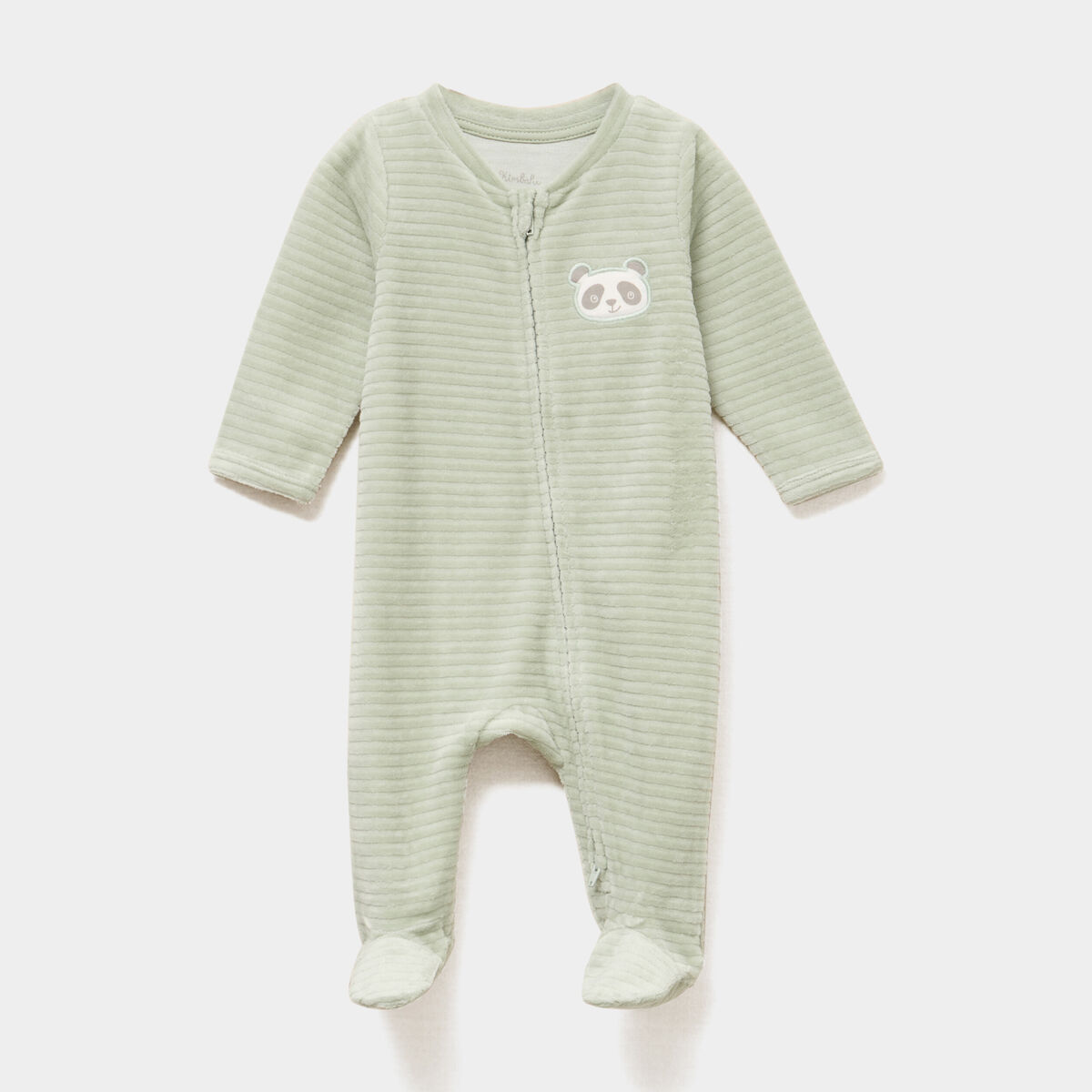 Dors-bien velours zipp&eacute; manches longues vert pastel b&eacute;b&eacute;