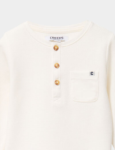 T-shirt col tunisien manches longues blanc bébé garçon