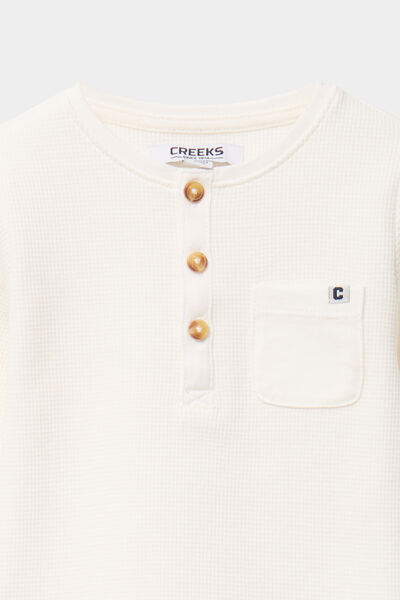 T-shirt col tunisien manches longues blanc b&eacute;b&eacute; gar&ccedil;on