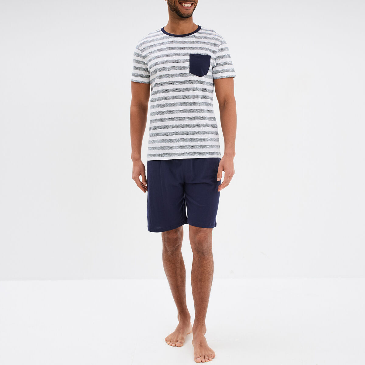 Ensemble pyjama short 2 pi&egrave;ces coton blanc homme