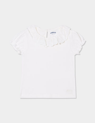 T-shirt col claudine brodé coton blanc bébé fille