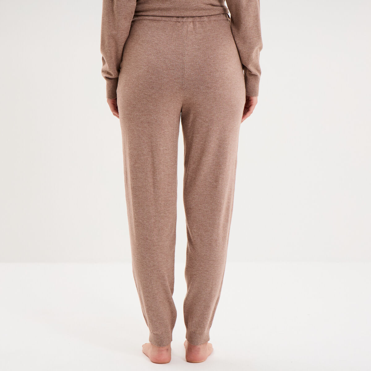 Bas de pyjama jogger en maille marron chocolat femme