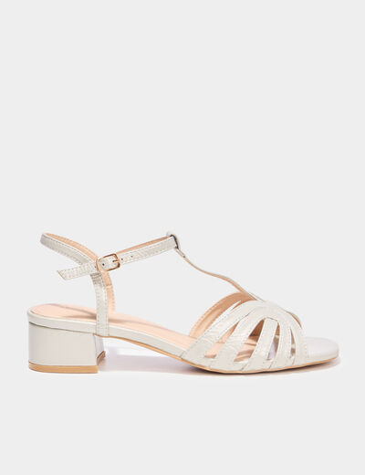 Sandales &agrave; talons 4 cm blanc femme