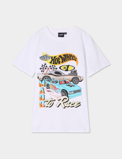 T-shirt manches courtes coton Hotwheels blanc garçon