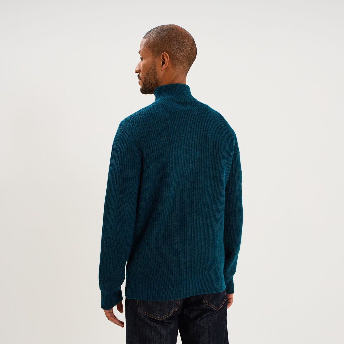 Pull avec col camionneur c&ocirc;tel&eacute; bleu canard homme