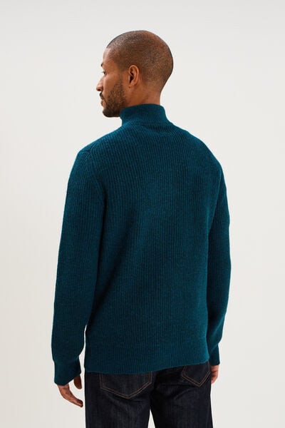 Pull avec col camionneur c&ocirc;tel&eacute; bleu canard homme