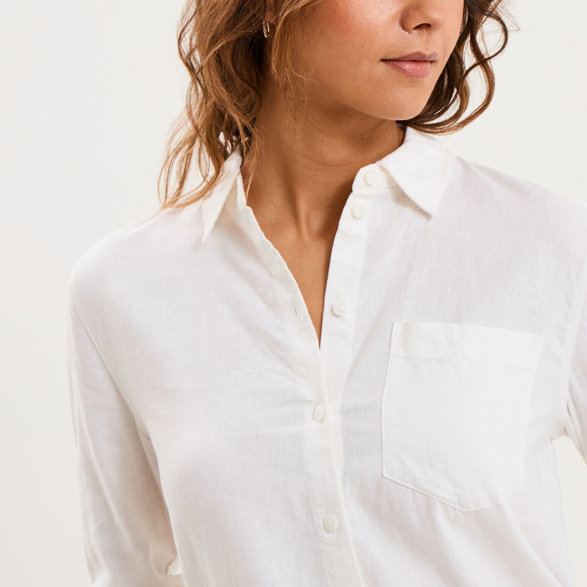 Chemise lin m&eacute;lang&eacute; manches longues blanc femme