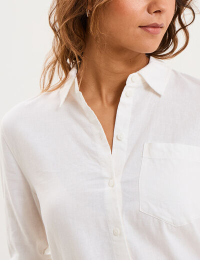 Chemise lin m&eacute;lang&eacute; manches longues blanc femme