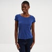 T-shirt coton col rond manches courtes bleu marine femme