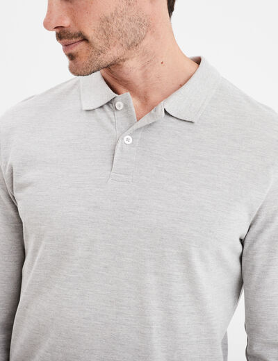 Polo manches longues en coton gris homme