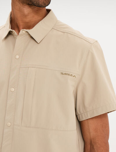 Chemise d&eacute;perlante droite stretch beige homme