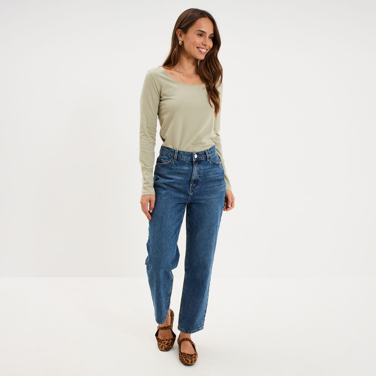 T-shirt manches longues vert kaki femme