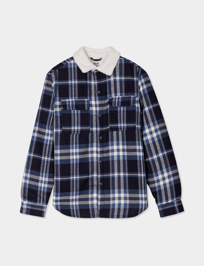 Surchemise carreaux doubl&eacute;e effet sherpa bleu homme