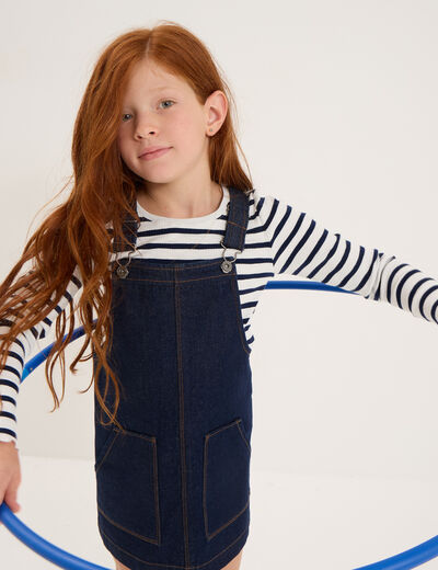 Ensemble robe salopette et t-shirt bleu fille