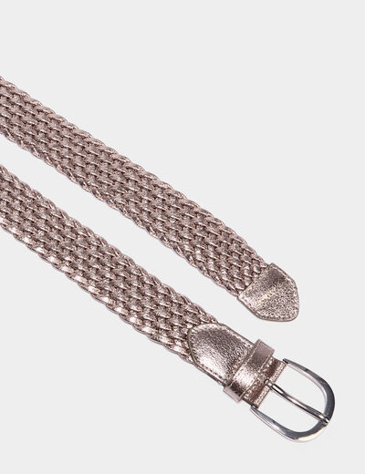 Ceinture tressée métallisée gris argent femme