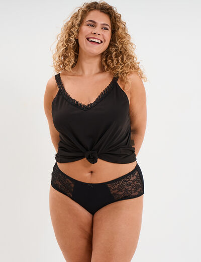 Shorty coton majoritaire avec dentelle noir femme grande taille