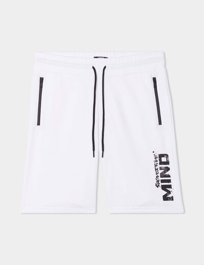 Short jogging droit avec poches zippées blanc homme