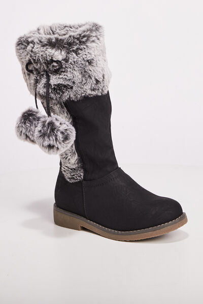 Bottes avec pompons noir fille