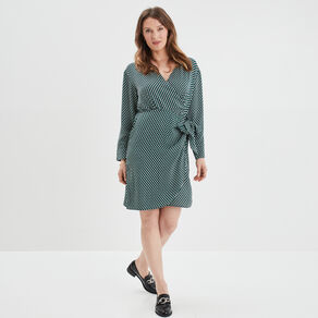 Robe col cache-coeur avec noeud bleu marine femme