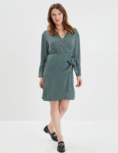 Robe col cache-coeur avec noeud bleu marine femme
