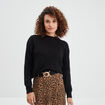 Pull col rond aspect laineux noir femme