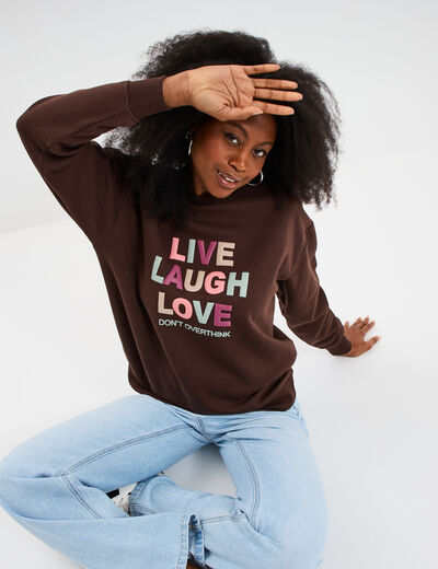 Sweat col rond manches longues marron fonc&eacute; femme