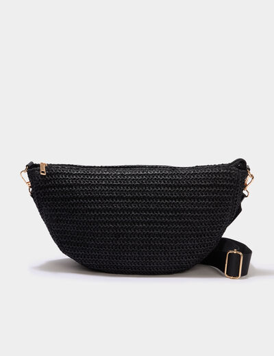 Sac banane XL effet tress&eacute; noir femme