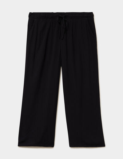 Pantalon large fluide taille haute noir femme grande taille