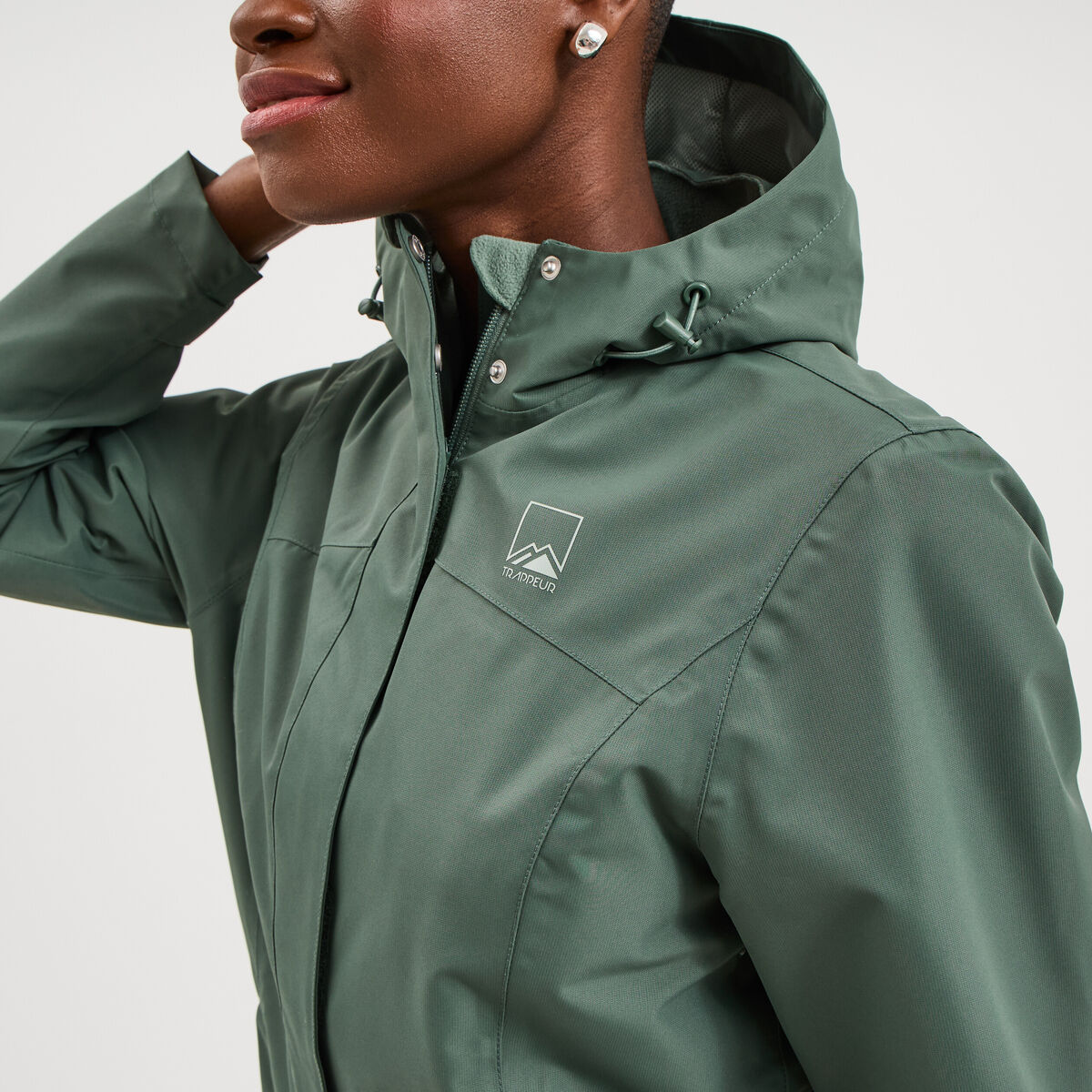 Coupe-vent imperm&eacute;able &agrave; capuche vert kaki femme