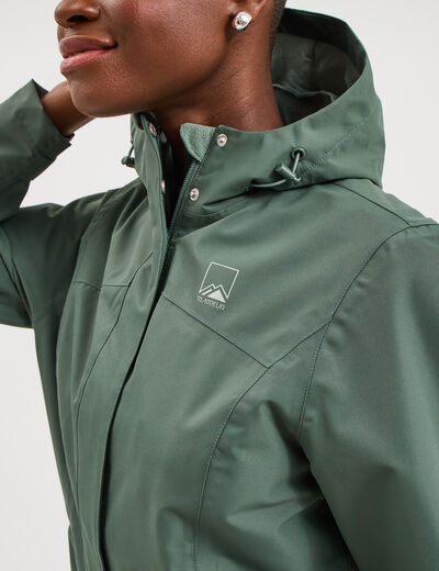 Coupe-vent imperm&eacute;able &agrave; capuche vert kaki femme