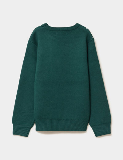 Pull No&euml;l manches longues vert fonc&eacute; gar&ccedil;on