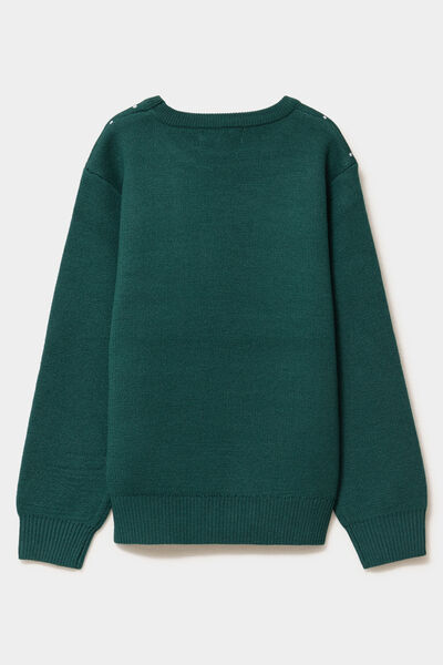 Pull No&euml;l manches longues vert fonc&eacute; gar&ccedil;on